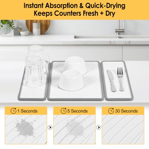 Stone Dish Drying Mat (Grey Silicone Edge)