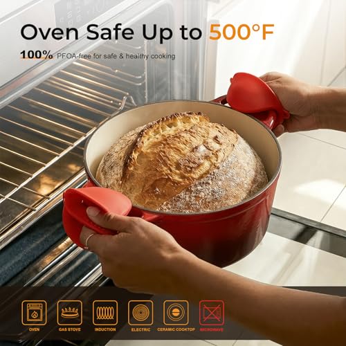 5.5QT Enameled Cast Iron Dutch Oven for Sourdough Bread Baking (Red / 5.5QT)