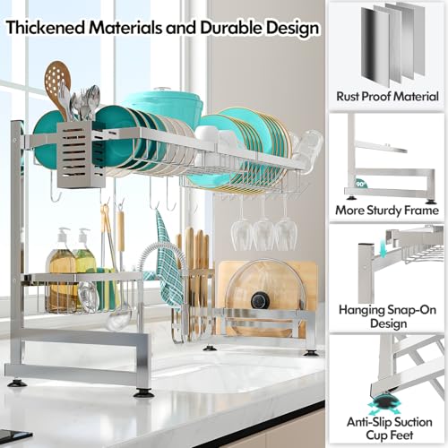 2 Tier Extra Large Stainless Steel Over The Sink Dish Drying Rack (Silver / Over Sink 2 Tier)