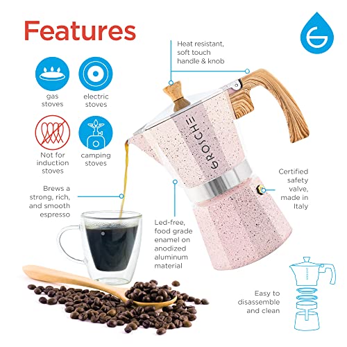 Milano Stovetop Espresso Maker Moka Pot 6 espresso Cup 9.3 oz Pink (6 espresso cups / Pink)