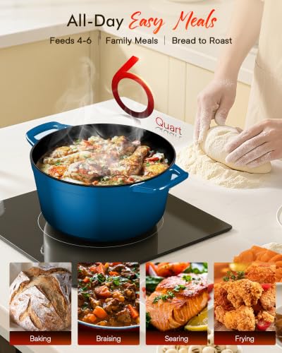 6 Qt PFAS Free Enameled Cast Iron Dutch Oven Pot with Lid (Santorini)