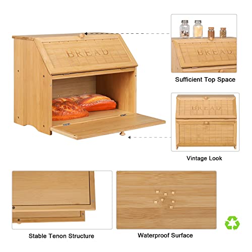 Vintage Double Layer Large Bread Box (Natural Bamboo)
