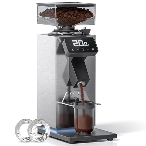 Commercial Flat Burr Espresso Bean Grinder (90 grinding settings / Black&Silver)