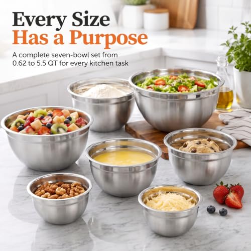 Stainless Steel Mixing Bowls with Lids (Khaki / 7+14 - Bowls & Spoons)