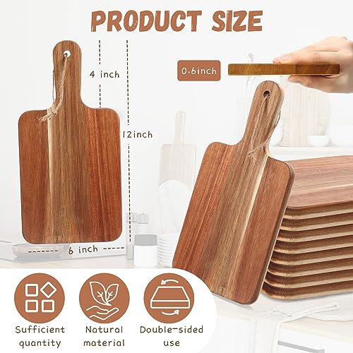 16 Pcs Acacia Wood Cutting Boards with Handle (12" x 6" / Rustic)