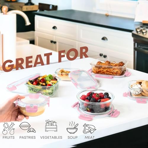 30 PC Glass Food Storage Containers with Lids (Pink)