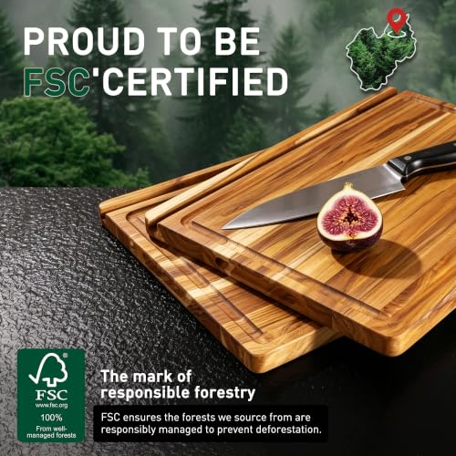 XXLarge Teak Wood Cutting Boards for Kitchen 20'' Meal Prep Board Smart (20.5"L x 14"W)