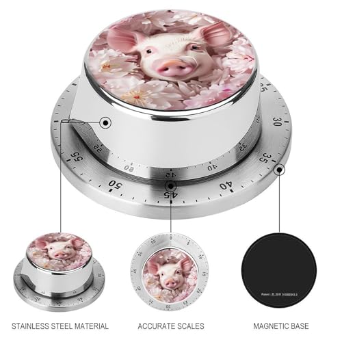 Pig Pink Flower Kitchen Timer Mechanical No (Style-1 / One Size)