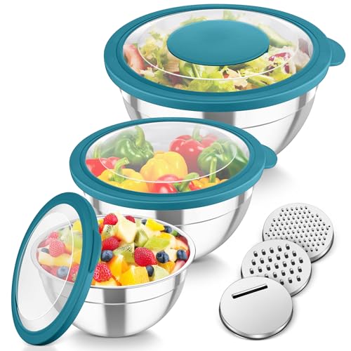 Stainless Steel Mixing Bowls with Lids & 3 Graters