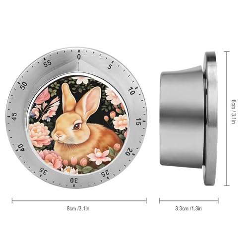 Pink Flower Bunny Rabbit Kitchen Timer Mechanical No (Style-3 / One Size)