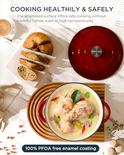 Enameled Cast Iron Dutch Oven (Cooking Pot / Cherry red / 4.5QT)