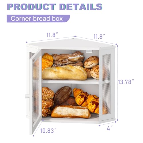 Corner Bread box for Kitchen Countertop (White / Meduim)