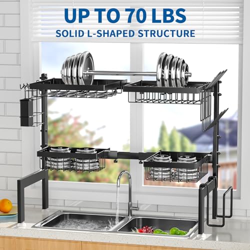 Over The Sink Dish Drying Rack (Black-expandable,2 Tier)