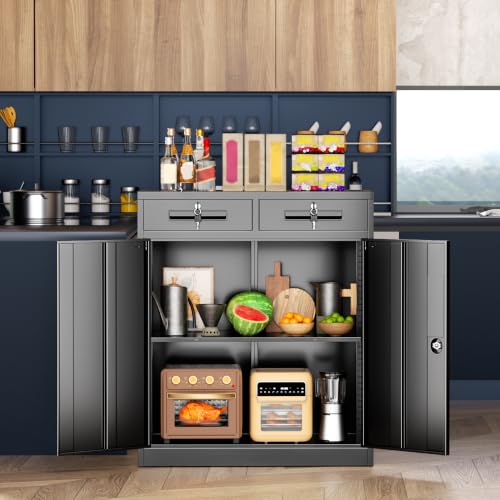 Locking Storage Cabinet with Doors and Shelves