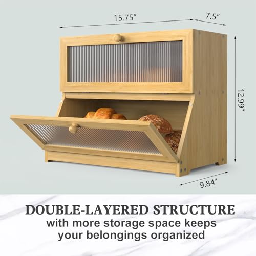 Bread Box for Kitchen Countertop Large Farmhouse Bread Container Bread Storage with Window Bread Holder