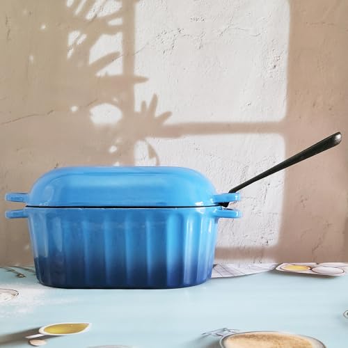 Dutch Oven Cast Iron Bread Pan with Lid Sourdough Loaf Pans for Baking Bread Large Heavy Oval Bread Dutch Oven with Movable Handle 4 Qt