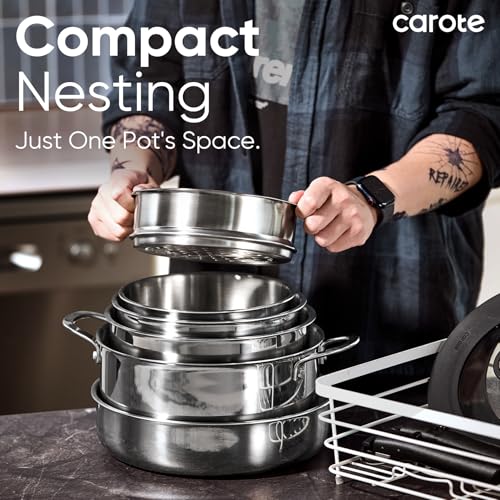 Tri Ply Stainless Steel Cookware Set with Detachable Handle