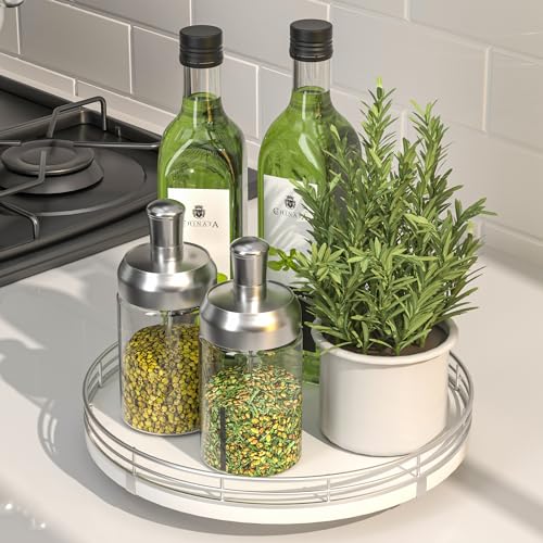 Oak Lazy Susan Countertop Organizer for Kitchen and Bathroom