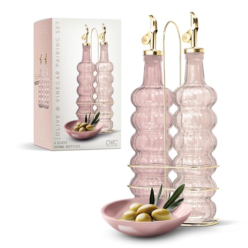 Glass Olive Oil Bottle Dispenser (Elegant Waves / Pink)