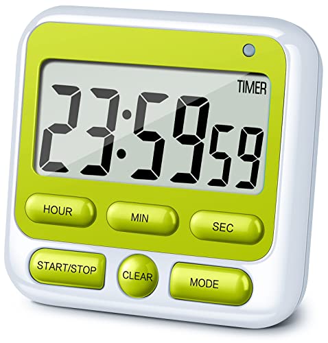 4-in-1 Digital Timer with Count Up/Down, Clock & Alarm, Ring & Silent Modes (Green)