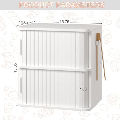 2 Tier Roll Top Bread Box for Kitchen Countertop Storage Cabinet (White / Extra Large)