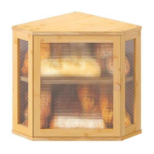 Corner Bread box for Kitchen Countertop (Natural / Meduim)