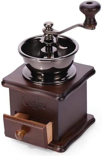 Wooden Manual Coffee Grinder Vintage Style Hand Coffee Mill Burr Coffee Grinder with Ceramic Hand Crank