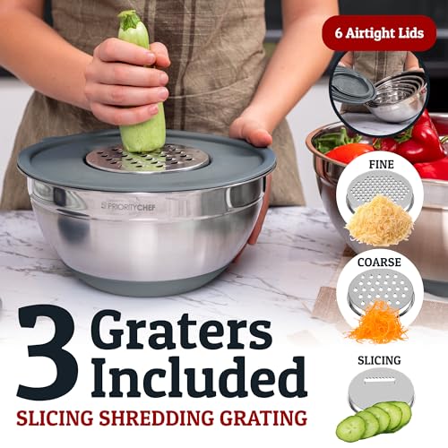 6Pc Stainless Steel Mixing Bowls with Lids Set (Gray)