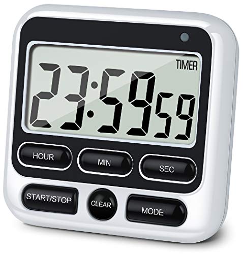 4-in-1 Digital Timer with Count Up/Down, Clock & Alarm, Ring & Silent Modes (Black)