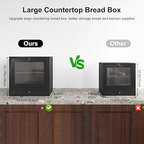 Wooden Bread Box for Kitchen Countertop (Black)