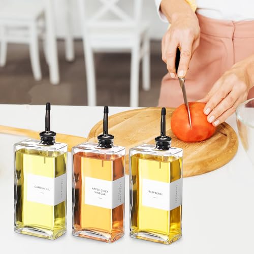 6 Sets Olive Oil Dispenser Bottles for Kitchen with Nozzles Funnel Labels Cooking Oil Dispenser 500ml Set for Kitchen Vinegar Coffee Syrup (Black)