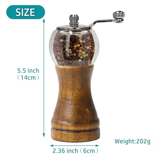 Salt and Pepper Grinder Set Manual Pepper Mill Set Classical Hand Shake Wooden Pepper Grinder Salt Mills Ceramic Blades Metal Handle
