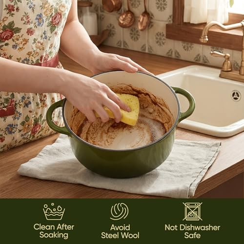 Vintage Style 6 Quart Dutch Oven Pot with Lid (Golden Green / 6 QT Round)