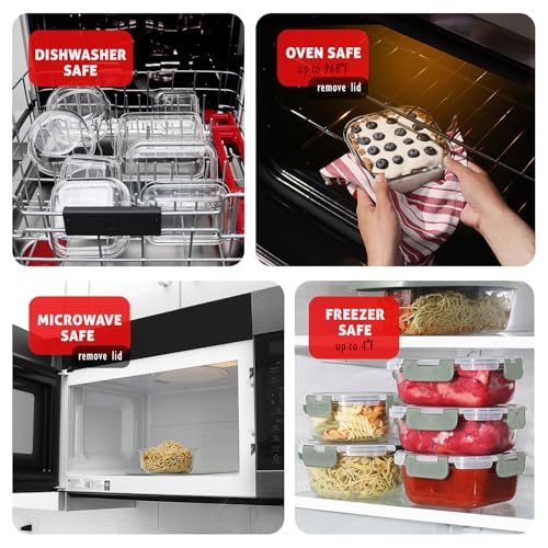 48pc Glass Storage Containers with Lids (Sage Green / 24 Pack)