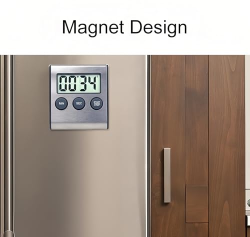 2 Pack Digital Kitchen Timer with Magnetic Countdown Loud Alarm Hanging Hole Bracket Stainless Steel Battery Easy to Carry for Cooking Baking Sports (2 Pack)