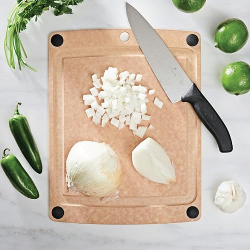 All-In-One Cutting Board with Non-Slip Feet and Juice Groove, 14.5" × 11.25", Natural/Black (14.5"L x 11.3"W / Natural/Black)