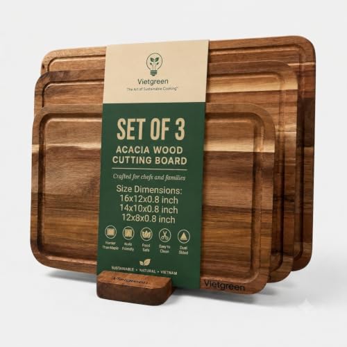Acacia Wood Cutting Board Set of 3 with Stand (Acacia Wood - Edge Grain / 16x12 inches)