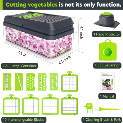15-in-1 Vegetable Chopper, Food Veggie Chopper With Container (Green / 10 blades)