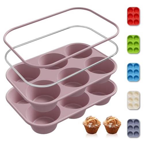 2 Pack 12 Cups Silicone Muffin Pan with Metal Reinforced Frame Regular Size