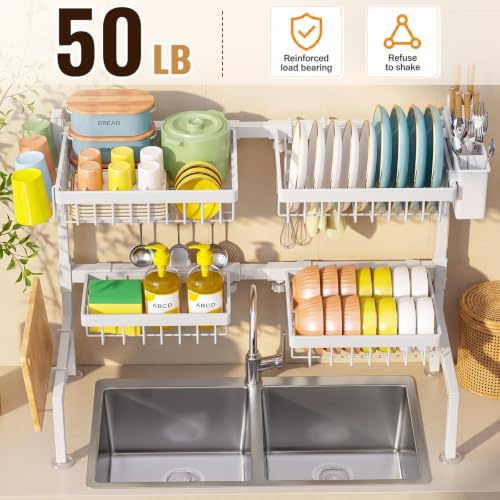 4 Baskets 2 Tier Over The Sink Dish Drying Rack (White / 2 tiers 4 baskets)