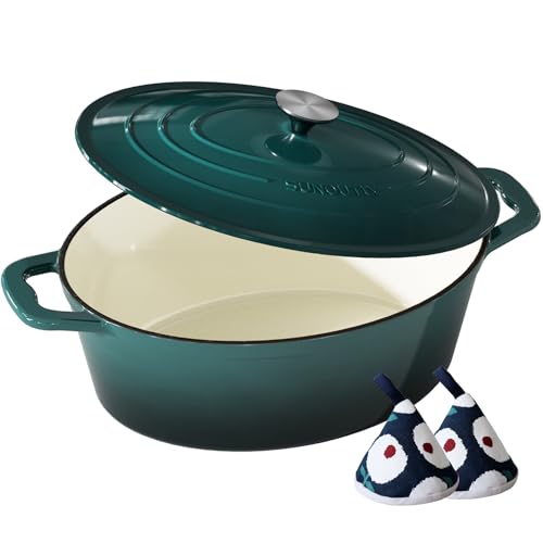Enameled Cast Iron Dutch Oven (Cooking Pot / Bottle green / 9.3QT)