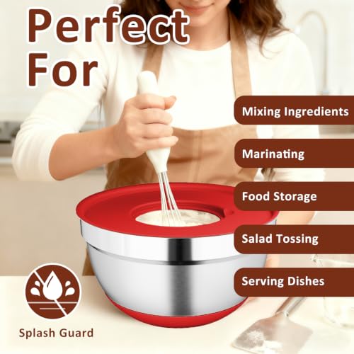 9 Pack Mixing Bowls with Airtight Lids & Grater Attachments (Red)