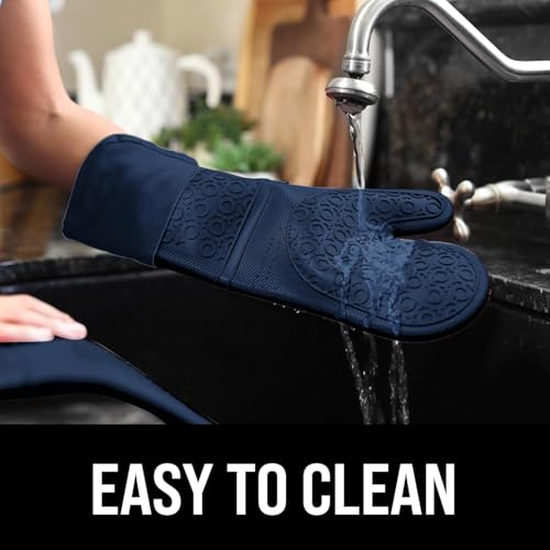 BPA Free Soft Silicone Oven Mitts (Navy Blue / 2-Piece 14.7" Oven Mitts)