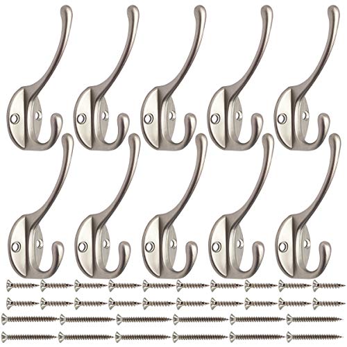 10 Pack Heavy Duty Dual Coat Hooks Wall Mounted with 40 Screws Retro Double Hooks Utility Black Hooks for Coat