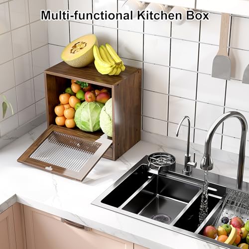 Wooden Bread Box for Kitchen Countertop (Retro Brown)