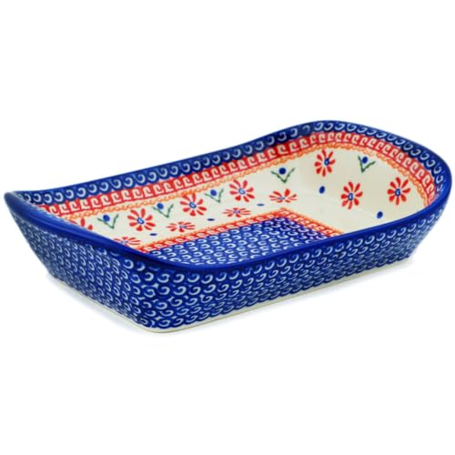 Authentic Polish Pottery Round Baker with Handles Handmade in Bolesławiec Poland by Ceramika Artystyczna + Certificate of Authenticity