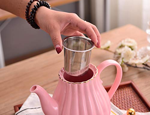 Fine China Pink Teapot and Creamer Sugar Bowl Set