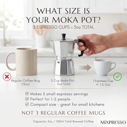 3 Cup Moka Pot Stovetop Espresso Maker (Stainless Steel / 3 Espresso Cups)
