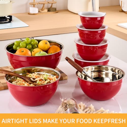 Red Mixing Bowls with Airtight Lids (Red / 7 Pieces)
