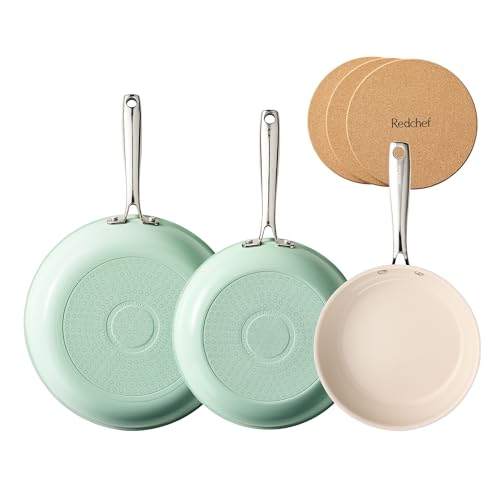 Non Stick Frying Pans Ceramic Skillets Green Egg Pan Set 8 (Mint Green / 8+9.5+11 Inch)